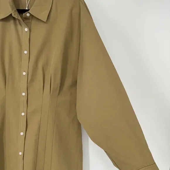 WAYF Libby Khaki Shirt Dress Button Front Long Sleeve New Womens XL - Picture 5 of 9